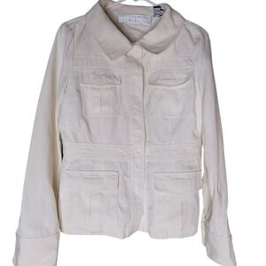 Charles Nolan‎ Blazer Size 8 Ivory Snap Button Cargo Pockets Utility NY
